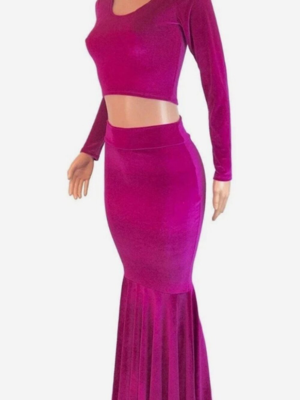 Peridot Fuchsia Pink Velvet Morticia Outfit Mermaid Long Top Skirt Medium/Large